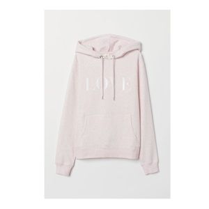 H&M Light Light pink melange “love” Hooded Sweatshirt Size L
